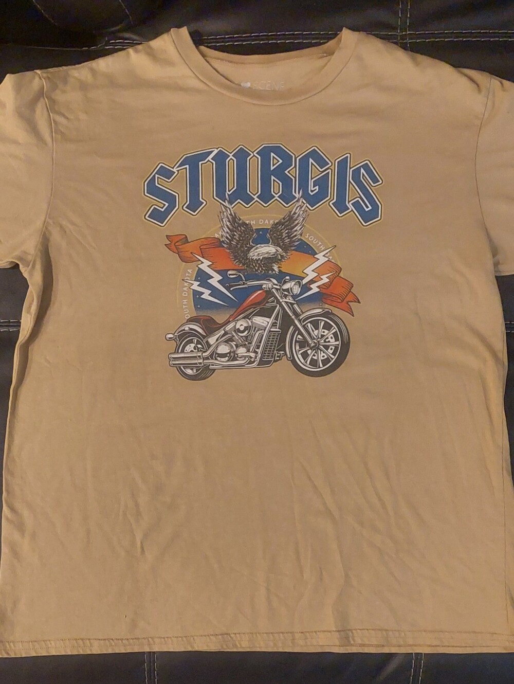 Sturgis Graphic Tee - Tan Motorcycle Eagle Print Women's XL